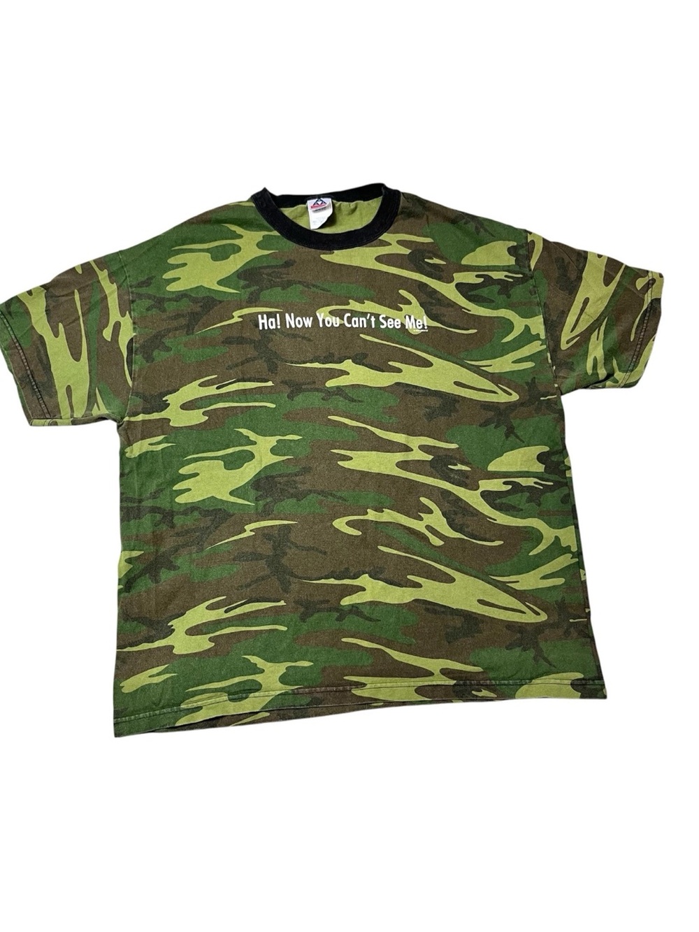 Vintage Y2K 2001 Funny Humor Novelty Can’t See Me T Shirt Camo Green